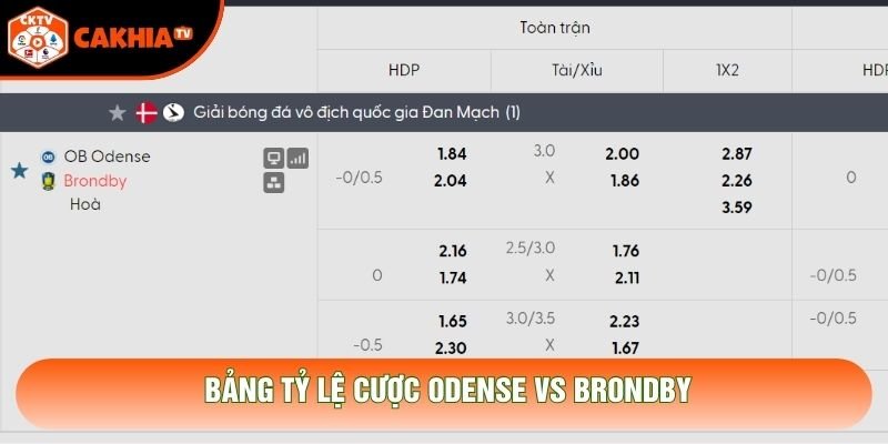 Bảng tỷ lệ cược Odense vs Brondby